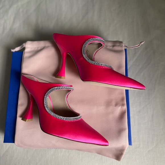 Stuart Weitzman XCRVE Satin Crystal 100 Mules - Picture 2 of 16